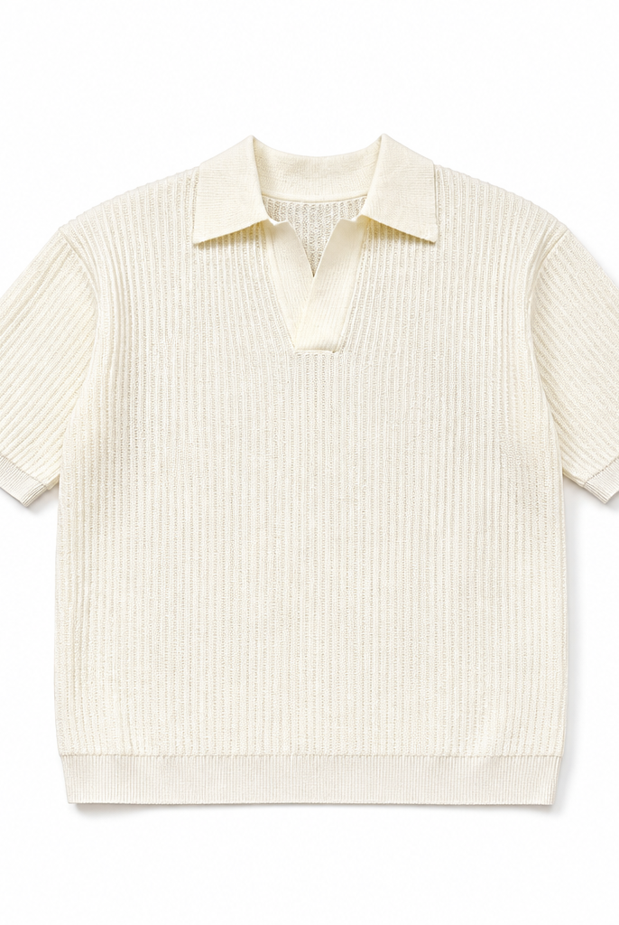 Mingstreet ASC launch still-life | JCAESAR STUDIO | Ribbed Ice Silk Knit Polo | Cream | generated_extra_ready_product_colorway
