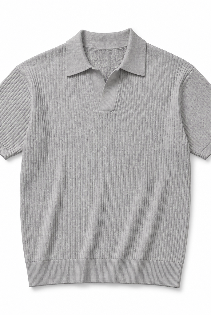 Mingstreet ASC launch still-life | JCAESAR STUDIO | Ribbed Ice Silk Knit Polo | Gray | generated_extra_ready_product_colorway