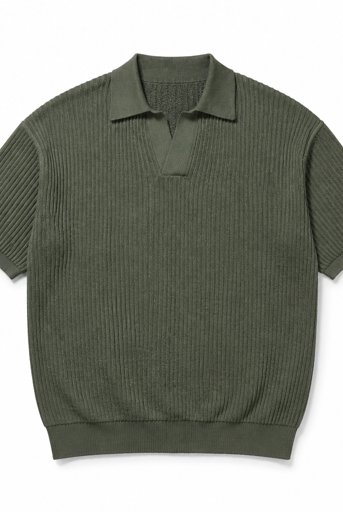 Mingstreet ASC launch still-life | JCAESAR STUDIO | Ribbed Ice Silk Knit Polo | Olive | generated_extra_ready_product_colorway