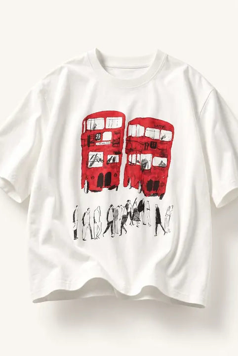 Mingstreet ASC launch still-life | JCAESAR STUDIO | Red Bus Print Short Sleeve T Shirt | White | ready_now_existing_asset