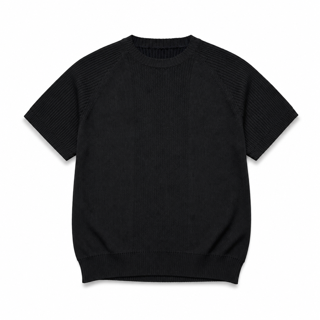 Mingstreet ASC launch still-life | JCAESAR STUDIO | Ribbed Ice Silk Raglan T Shirt | Black | generated_extra_ready_product_colorway
