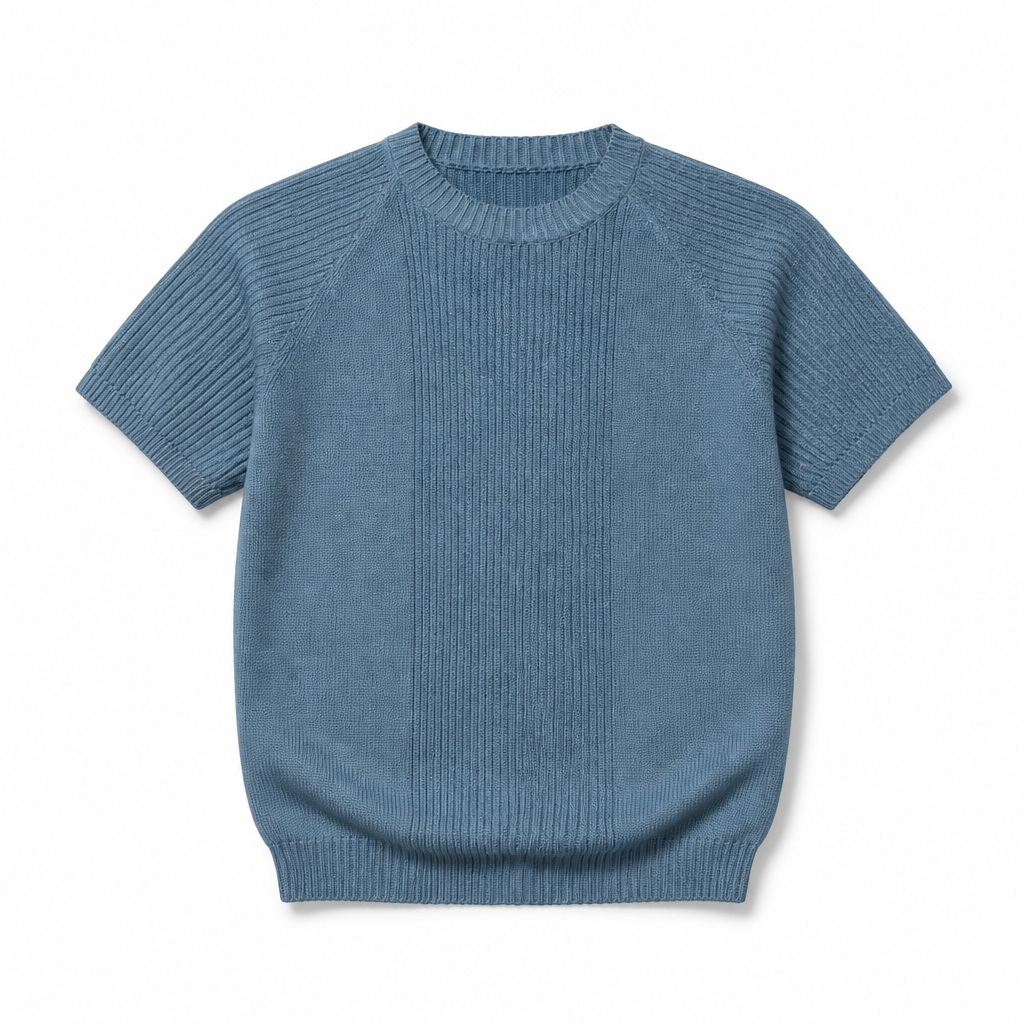 Mingstreet ASC launch still-life | JCAESAR STUDIO | Ribbed Ice Silk Raglan T Shirt | Blue | generated_extra_ready_product_colorway