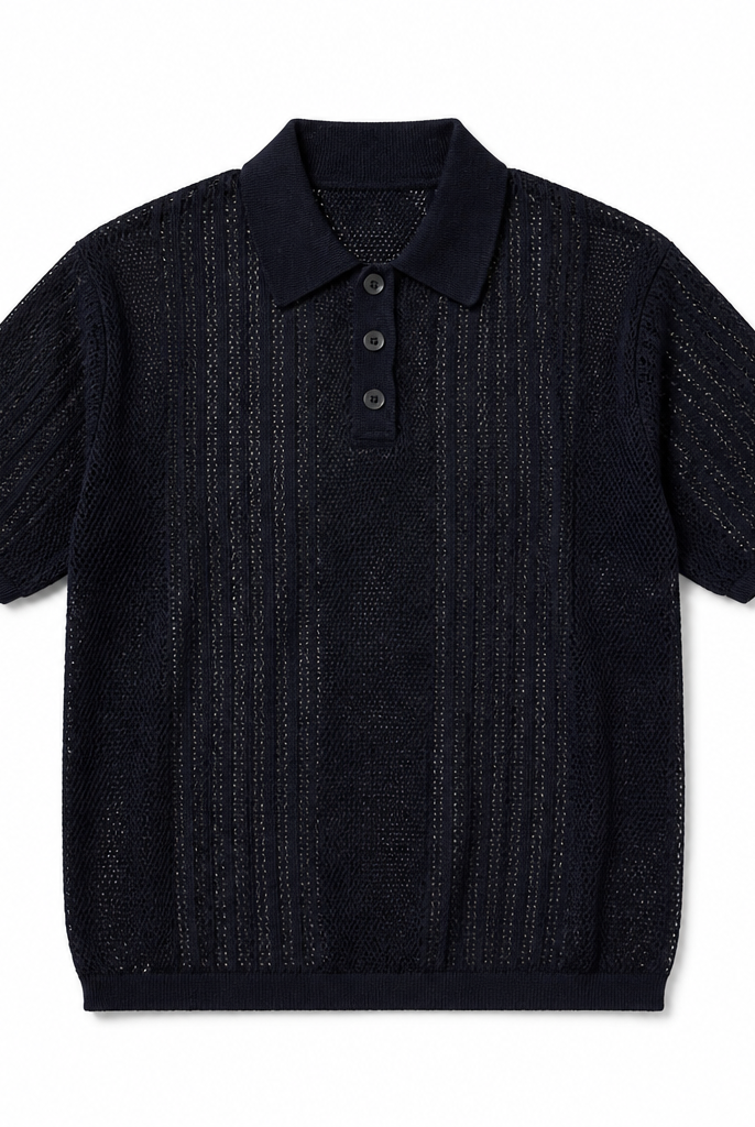 Mingstreet ASC launch still-life | JCAESAR STUDIO | Pointelle Ribbed Cotton Polo | Navy | generated_extra_ready_product_colorway