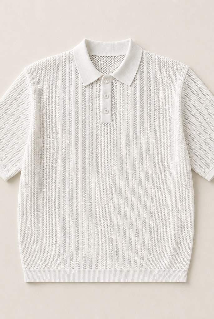Mingstreet ASC launch still-life | JCAESAR STUDIO | Pointelle Ribbed Cotton Polo | White | ready_now_uncrumpled_replacement
