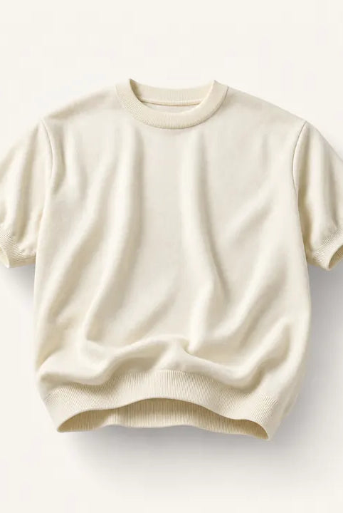 Mingstreet ASC launch still-life | JCAESAR STUDIO | Short Sleeve Knit Crewneck | Cream | ready_now_existing_asset