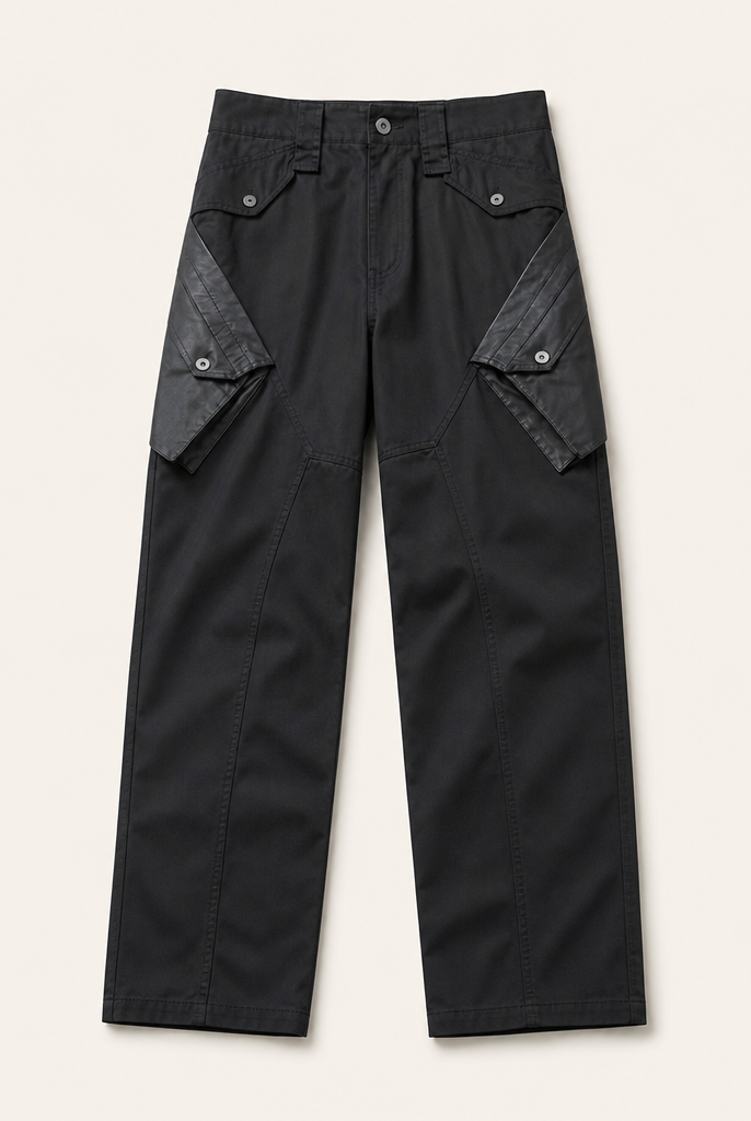 Mingstreet ASC launch still-life | D5ove | 3D Multi Pocket Coated Cargo Pants | Black | ready_now_uncrumpled_replacement