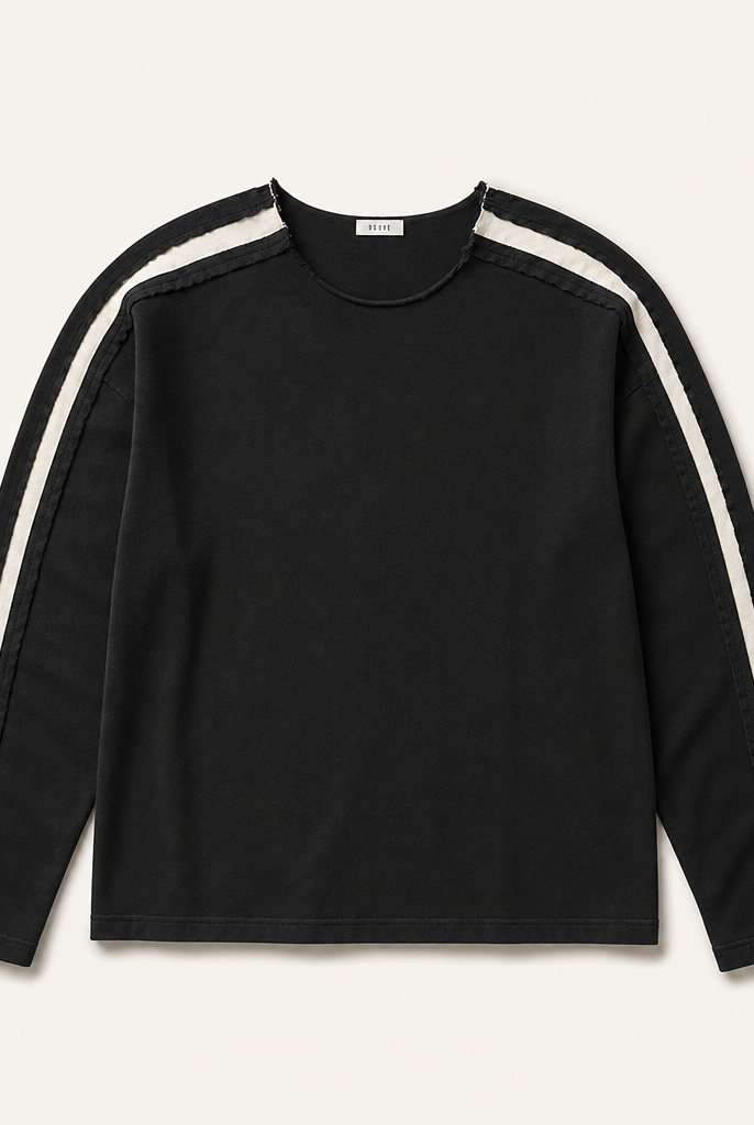 Mingstreet ASC launch still-life | D5ove | Striped Collarless Cotton Sweatshirt | Black | ready_now_uncrumpled_replacement
