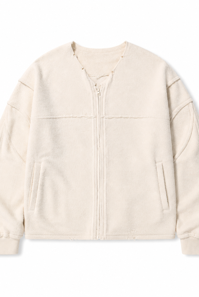 Mingstreet ASC launch still-life | D5ove | Distressed V Neck Fleece Sweatshirt | Cream | generated_extra_ready_product_colorway