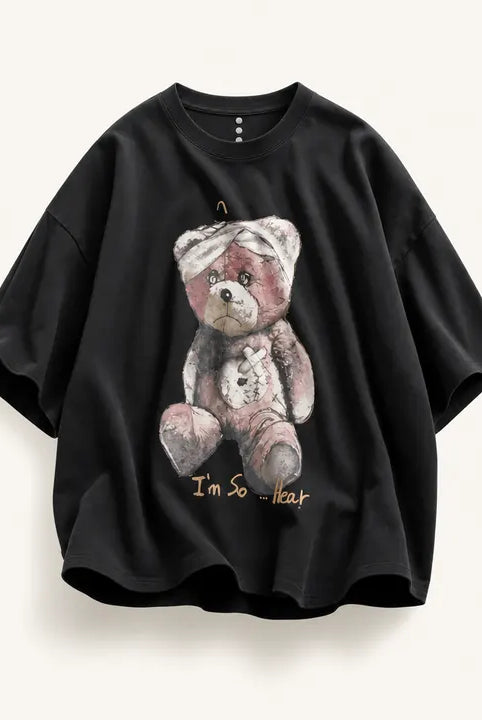 Mingstreet ASC launch still-life | D5ove | Sad Bear Graphic Half Sleeve T Shirt | Black | ready_now_existing_asset