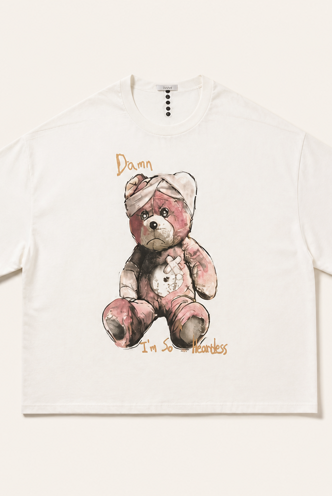 Mingstreet ASC launch still-life | D5ove | Sad Bear Graphic Half Sleeve T Shirt | White | generated_extra_ready_product_colorway