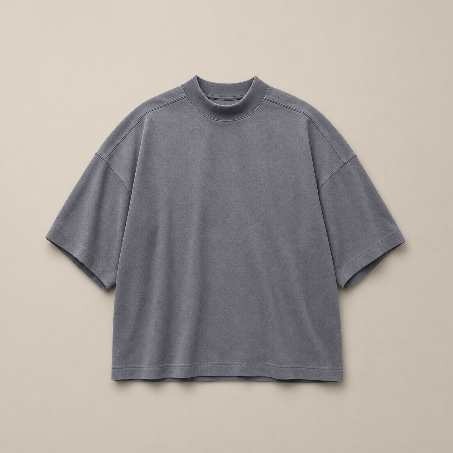 Mingstreet ASC launch still-life | D5ove | Boxy Mock Neck Cotton T Shirt | Gray | ready_now_existing_asset