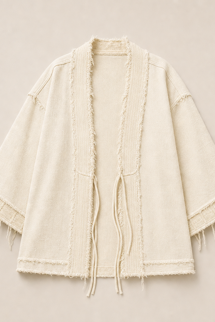 Mingstreet ASC launch still-life | D5ove | Distressed Half Sleeve Kimono Cardigan | Cream | ready_now_uncrumpled_replacement