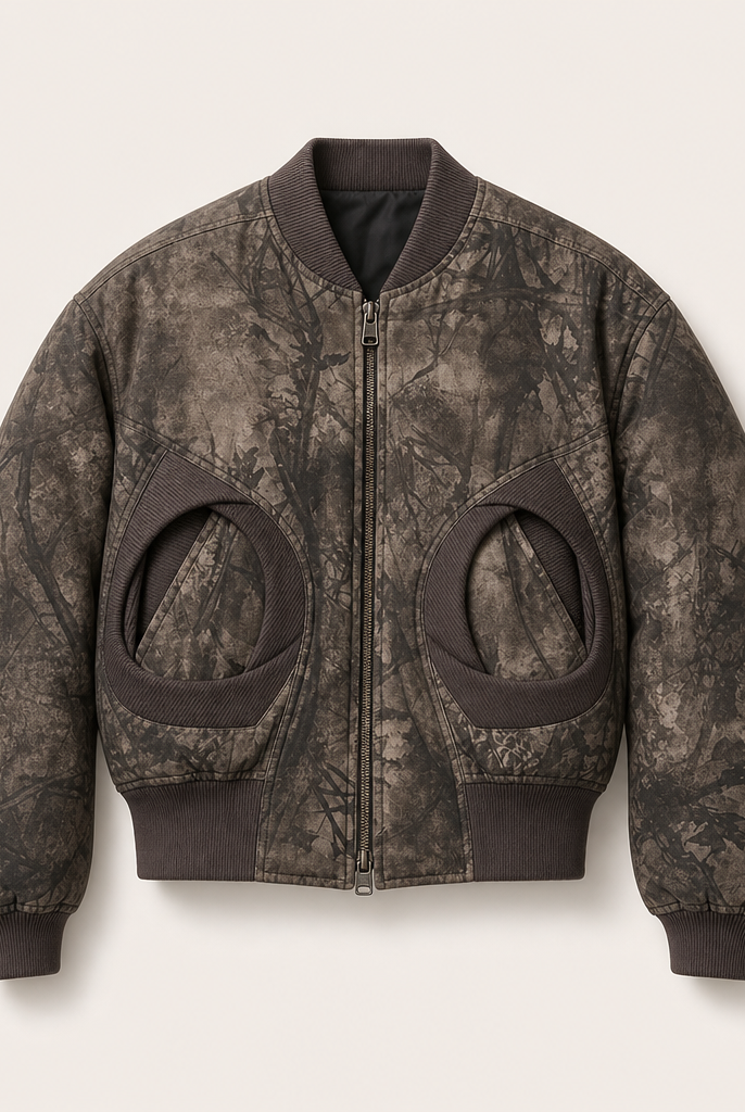 Mingstreet ASC launch still-life | D5ove | Forest Camo Padded Bomber Jacket | Brown | ready_now_uncrumpled_replacement