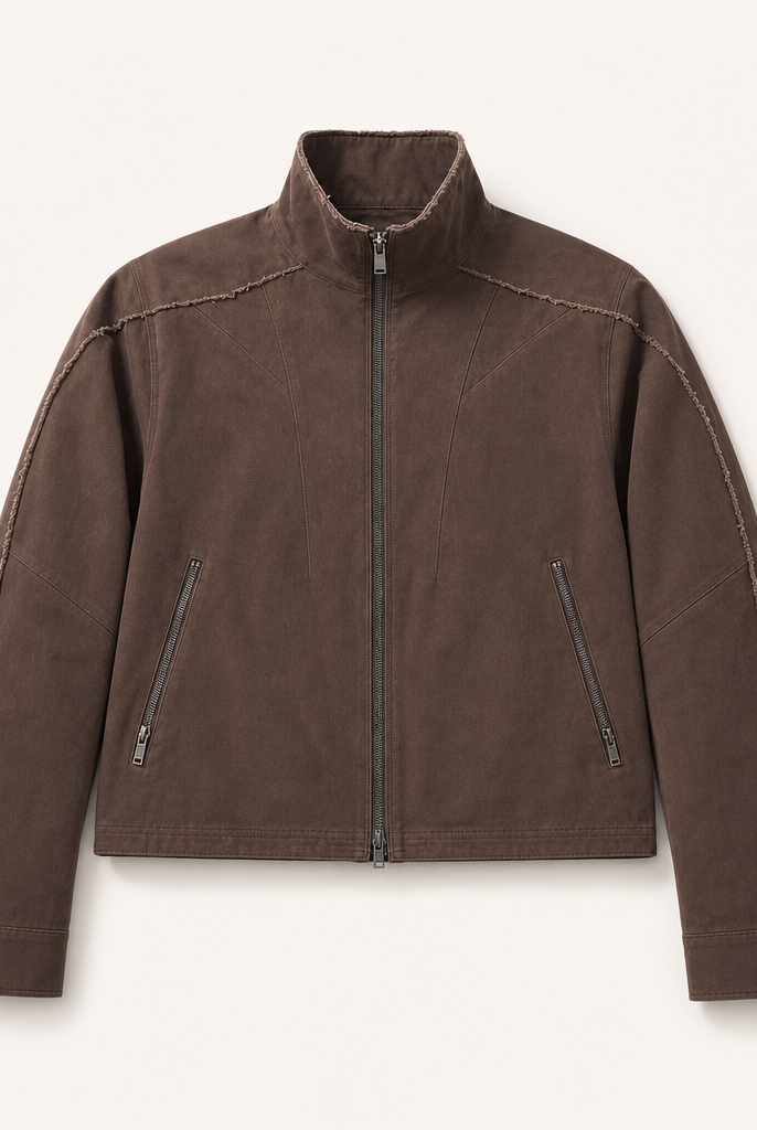 Mingstreet ASC launch still-life | D5ove | Raw Edge Stand Collar Cotton Jacket | Brown | ready_now_uncrumpled_replacement