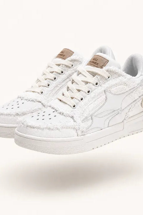Mingstreet ASC launch still-life | KILLWINNER | White Distressed Denim Low Top Sneakers | White | ready_now_existing_asset