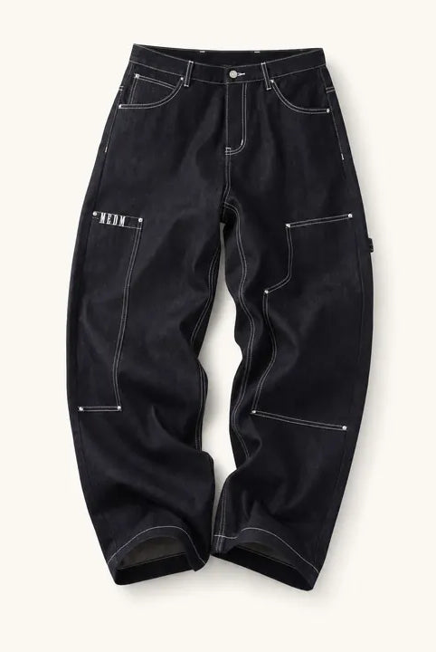 Mingstreet ASC launch still-life | MEDM | Contrast Stitch Denim Cargo Jeans | Navy Blue | ready_now_existing_asset