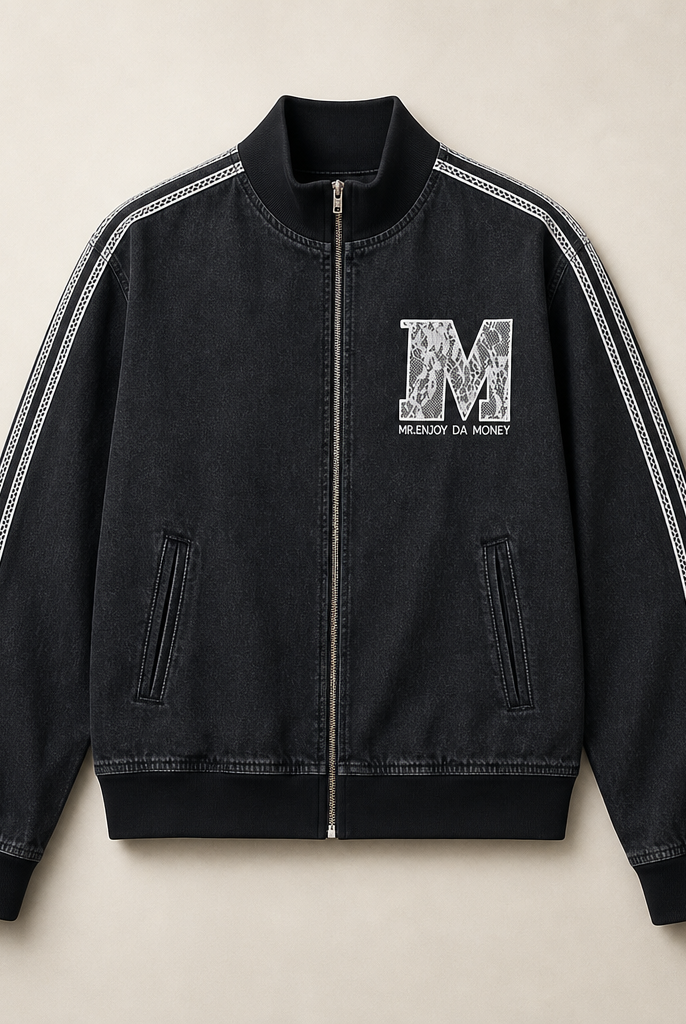 Mingstreet ASC launch still-life | MEDM | Lace Trim Stand Collar Denim Jacket | Black | ready_now_uncrumpled_replacement