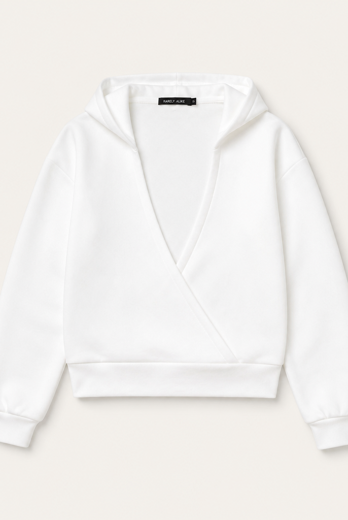 Mingstreet ASC launch still-life | RARELY ALIKE | Cotton V Neck Wrap Hoodie | White | generated_extra_ready_product_colorway