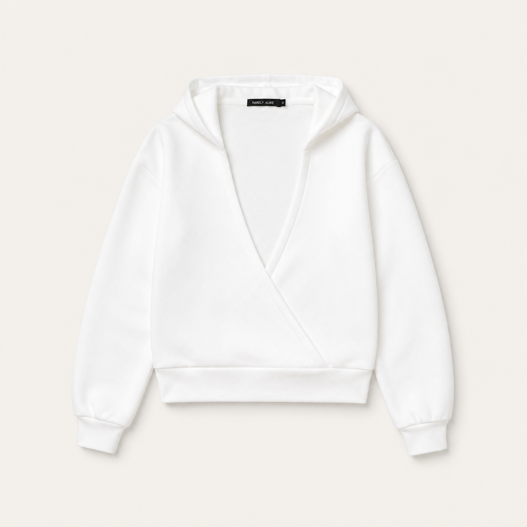 Mingstreet ASC launch still-life | RARELY ALIKE | Cotton V Neck Wrap Hoodie | White | generated_extra_ready_product_colorway