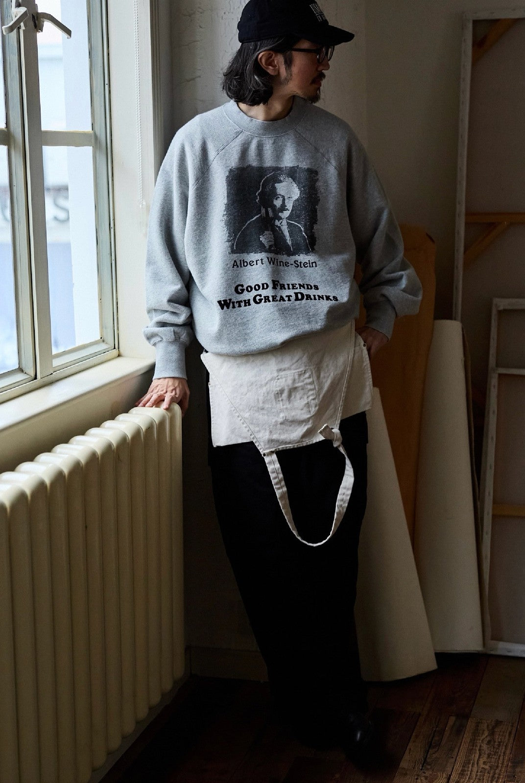 USAGE Washed Cotton Graphic Sweatshirt in Gray - On Male Model