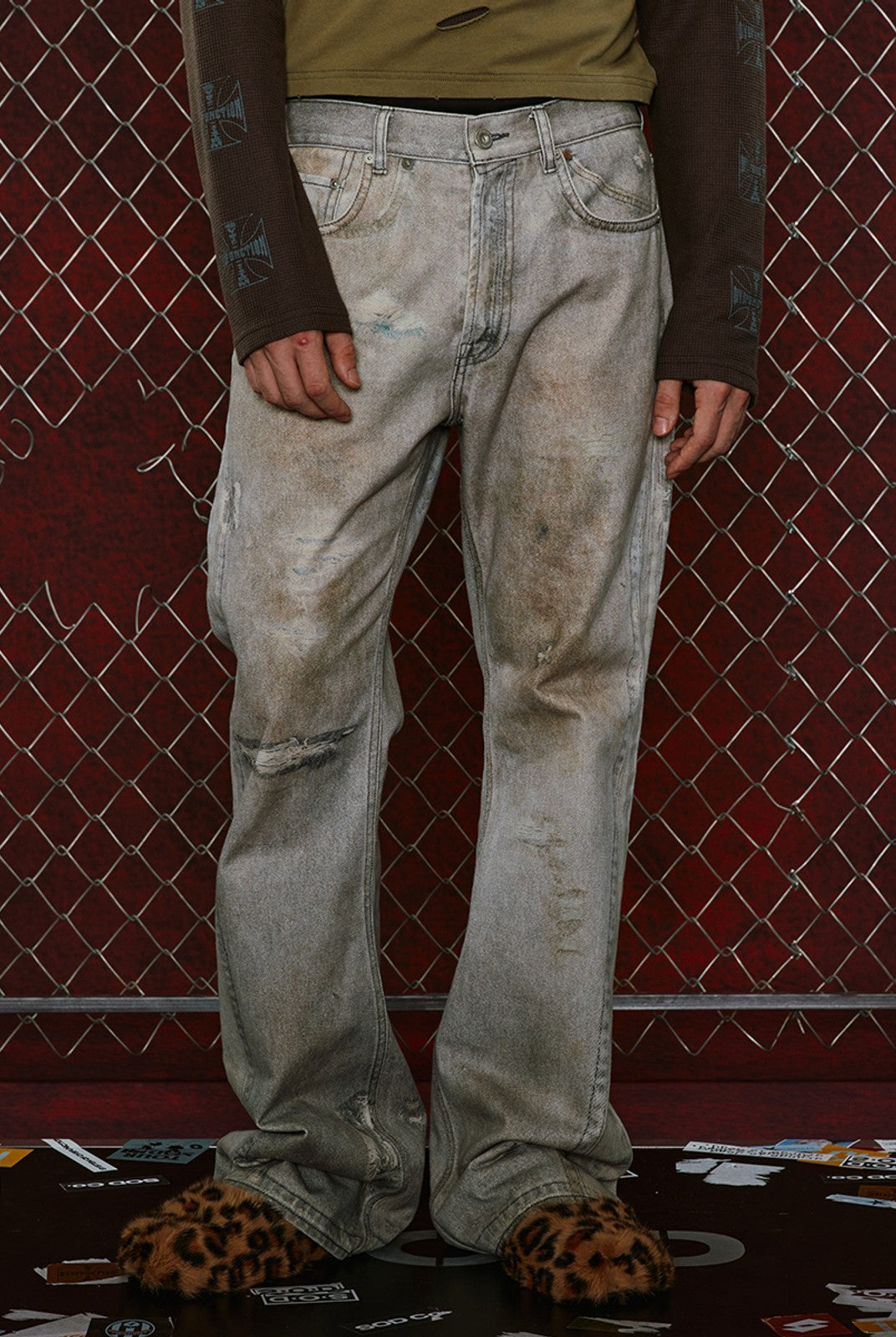 SOD Digital Stain Micro Flare Jeans in Gray - On Model