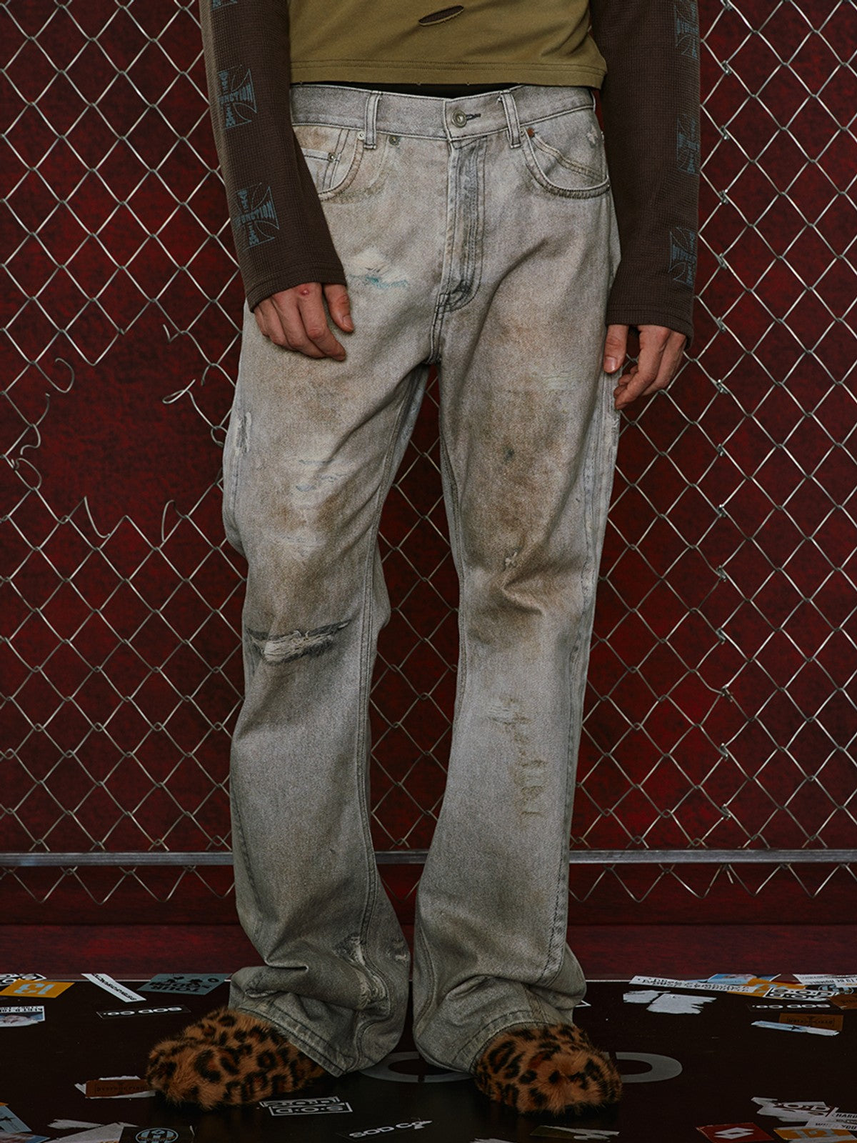 SOD Digital Stain Micro Flare Jeans in Gray - On Model