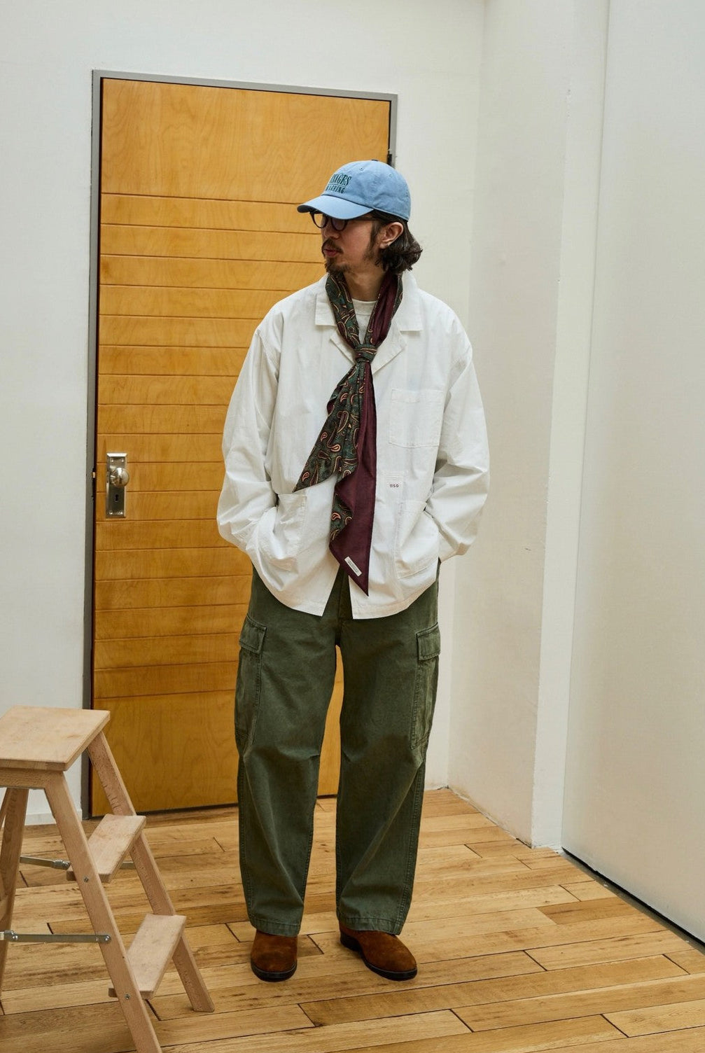 USAGE Cotton Workwear Shirt Jacket in White - On Male Model