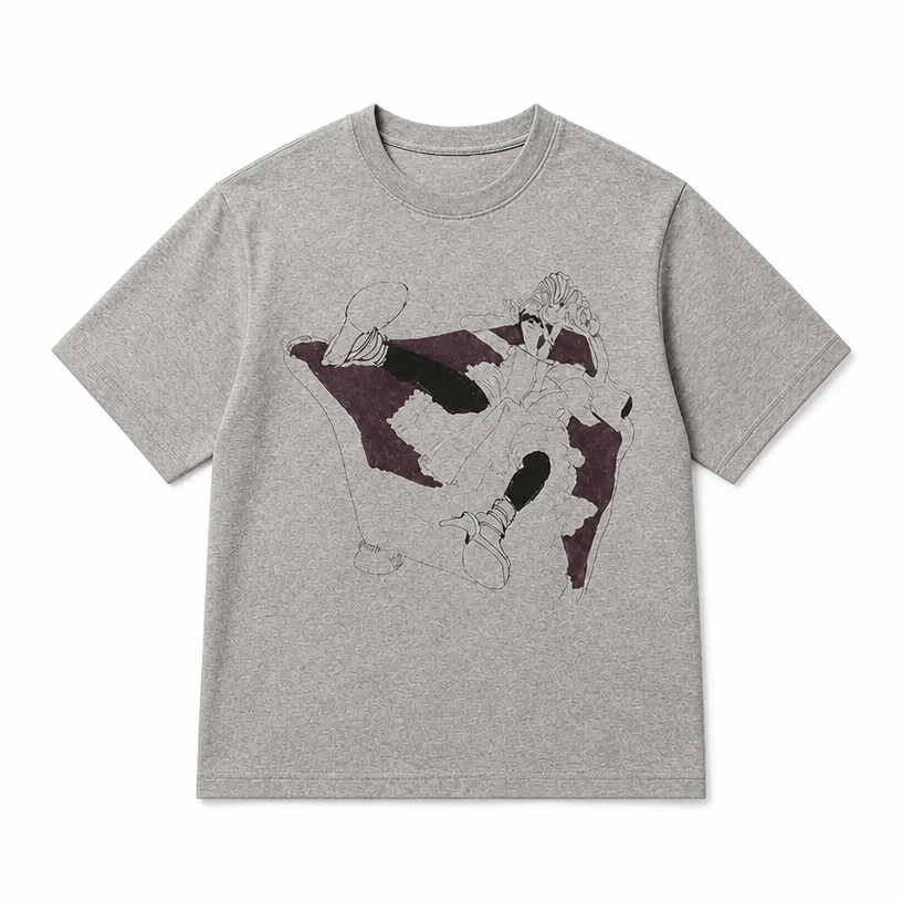 Mingstreet ASC launch still-life | JCAESAR STUDIO | Purple Sofa Print Tencel Wool T Shirt | Gray | crumple_regen_confirmed_2026-06-25