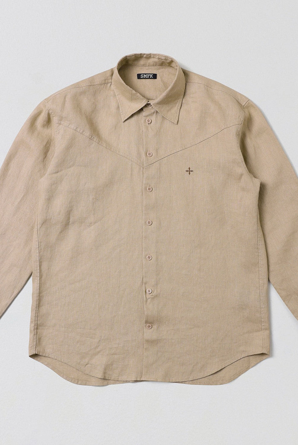 SMFK Long Sleeve Linen Button Down in Beige