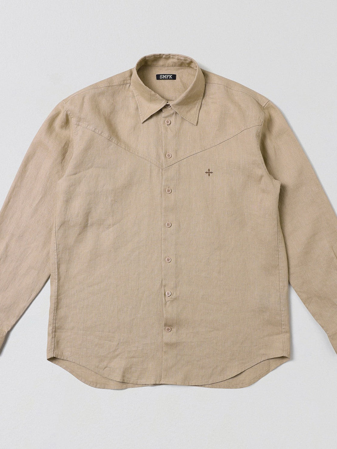 SMFK Long Sleeve Linen Button Down in Beige