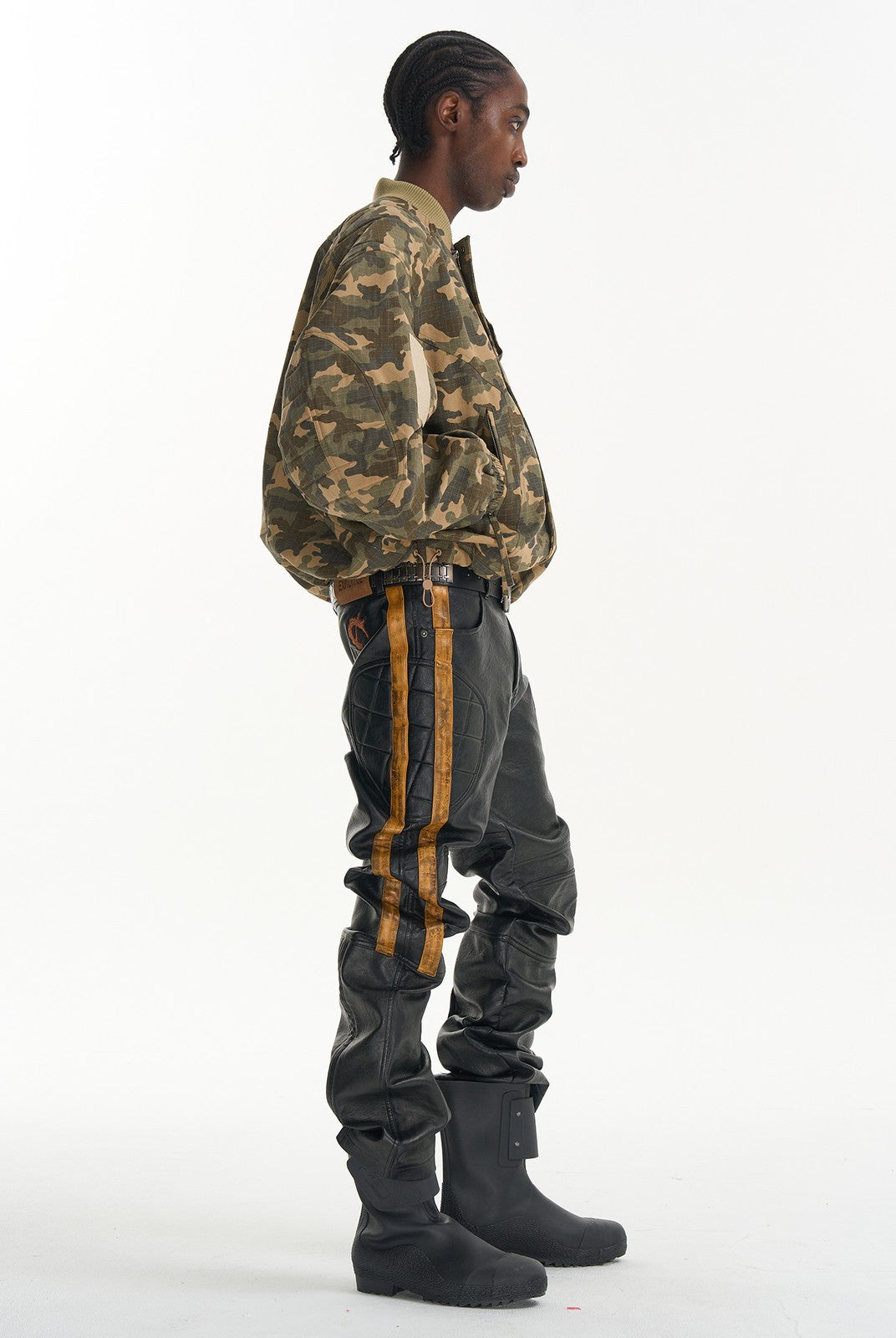 BLINDNOPLAN Heavyweight Cotton Camouflage Bomber in Beige - On Male Model