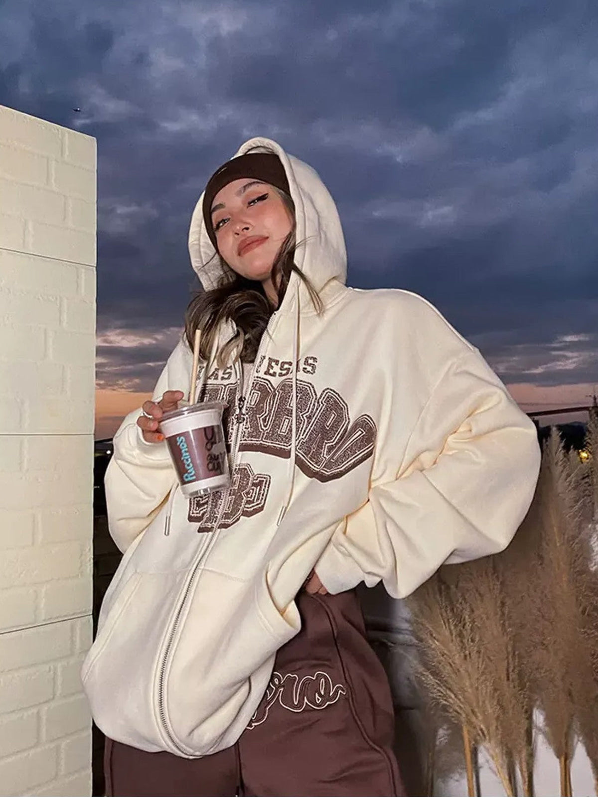 BeerBro Embroidered Script Joggers in Brown - Lifestyle