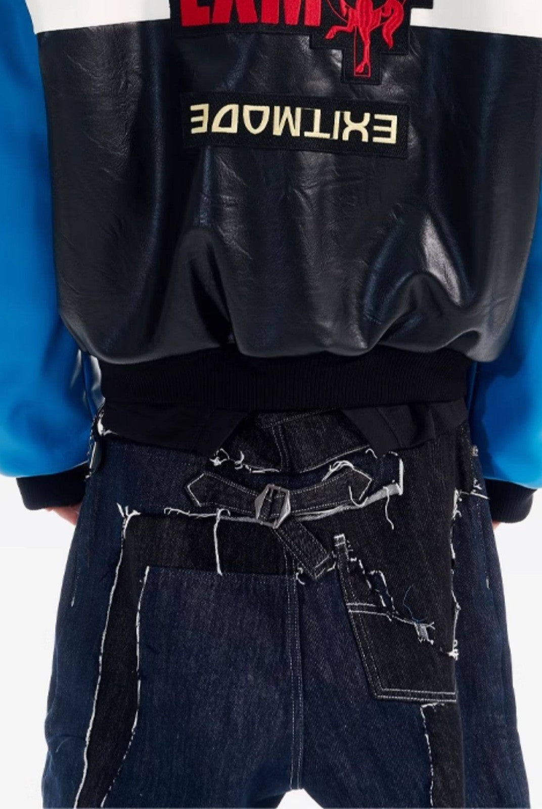 BLINDNOPLAN Color Block Faux Leather Padded Jacket in Blue - On Model