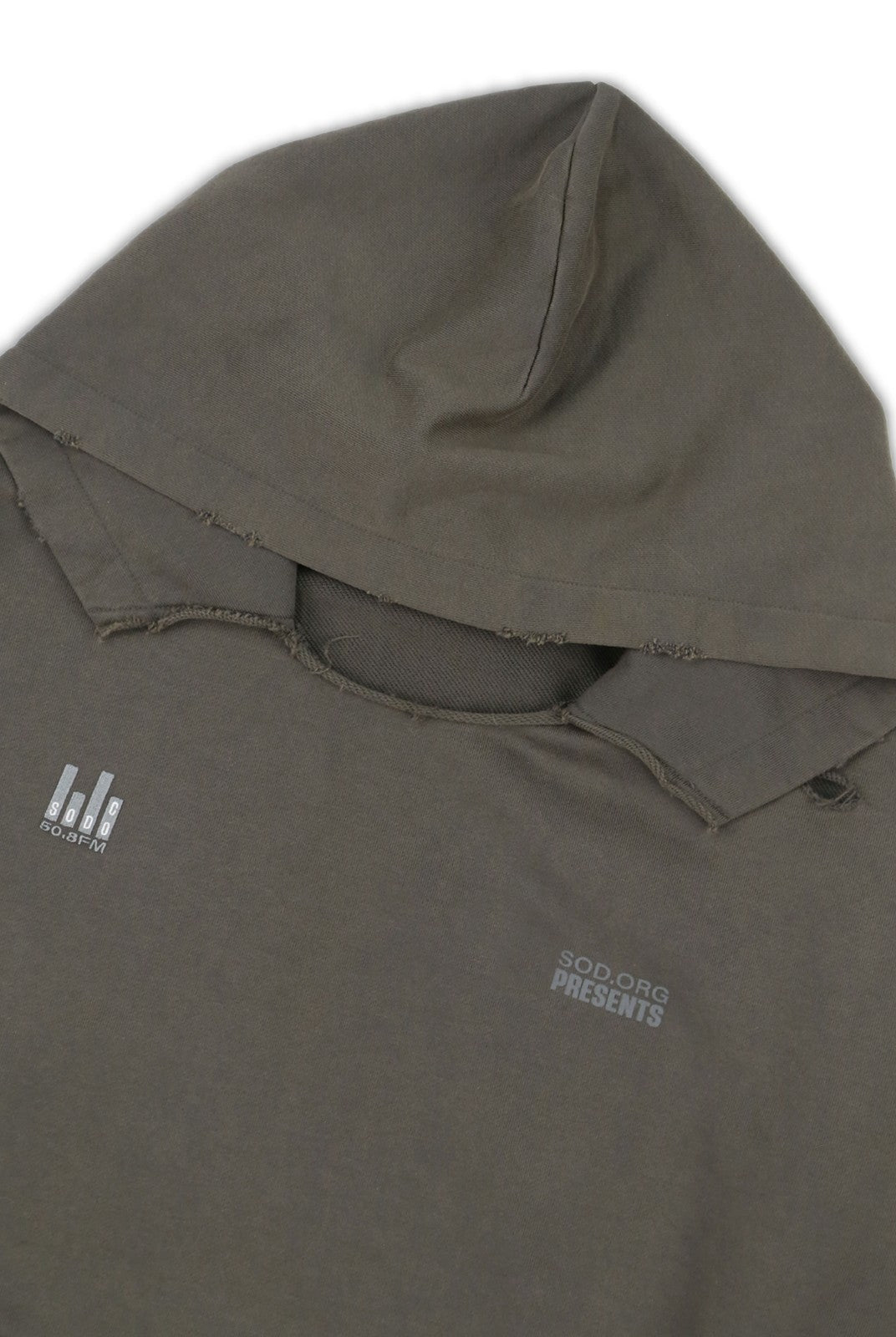 SOD Heavy Washed Distressed Hoodie in Green - Detail