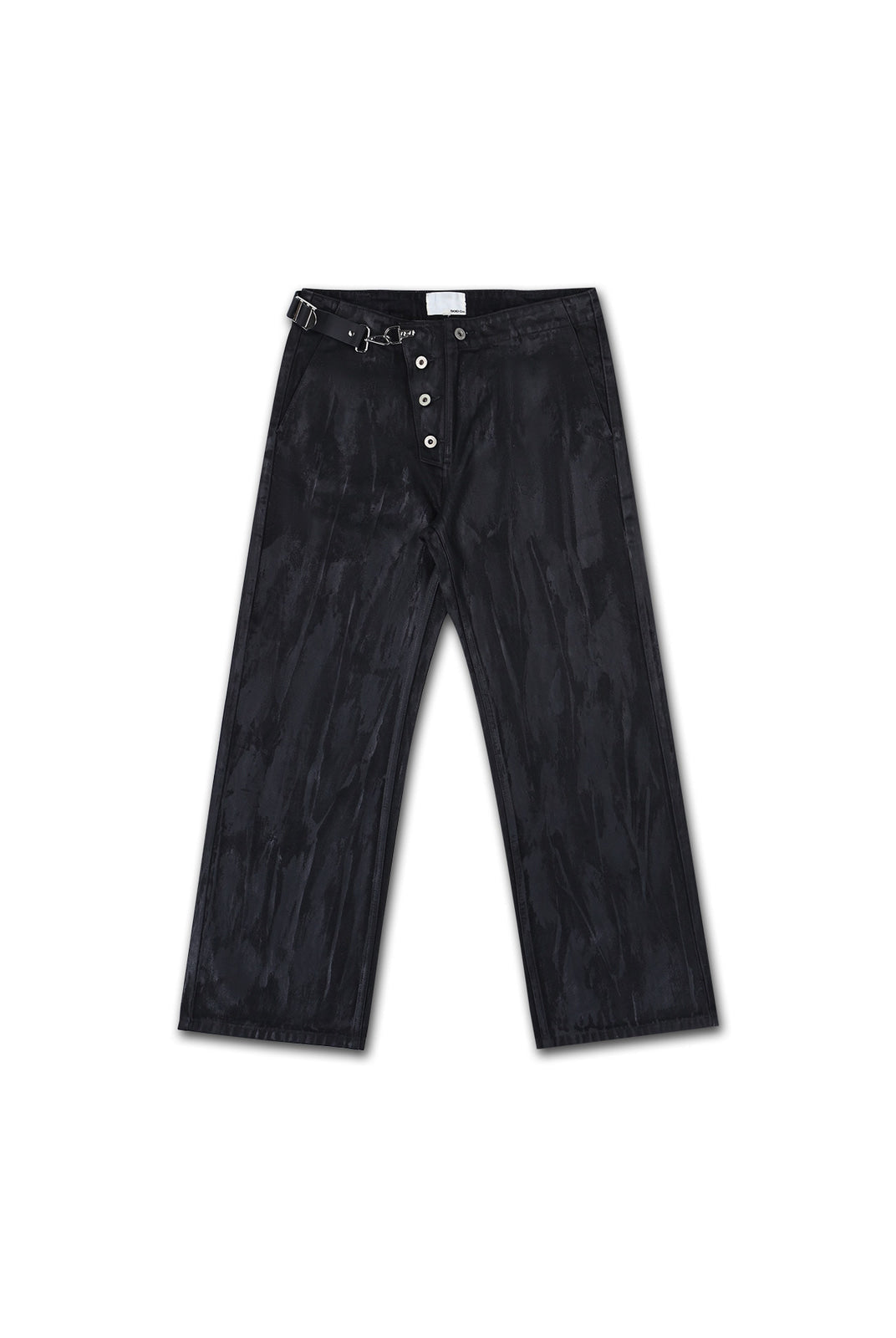 SOD Waxed Leather Buckle Jeans in Black