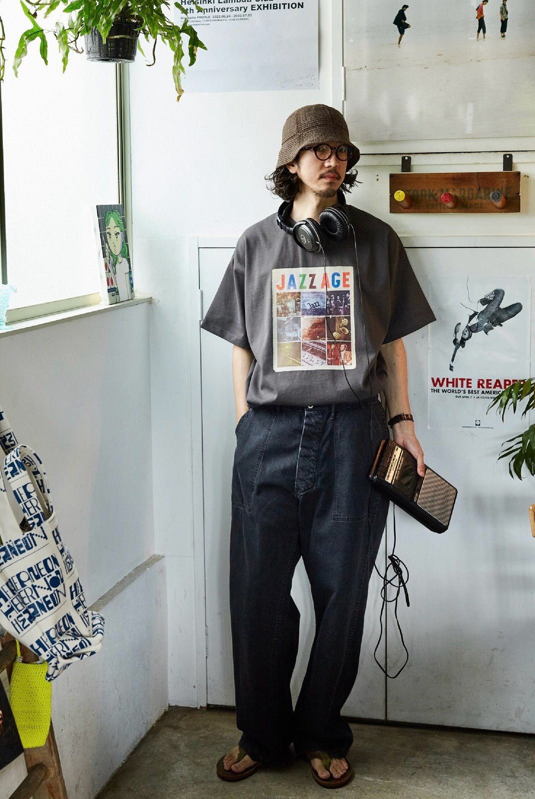USAGE Heavyweight Graphic Cotton T Shirt in Dark Gray - On Male Model