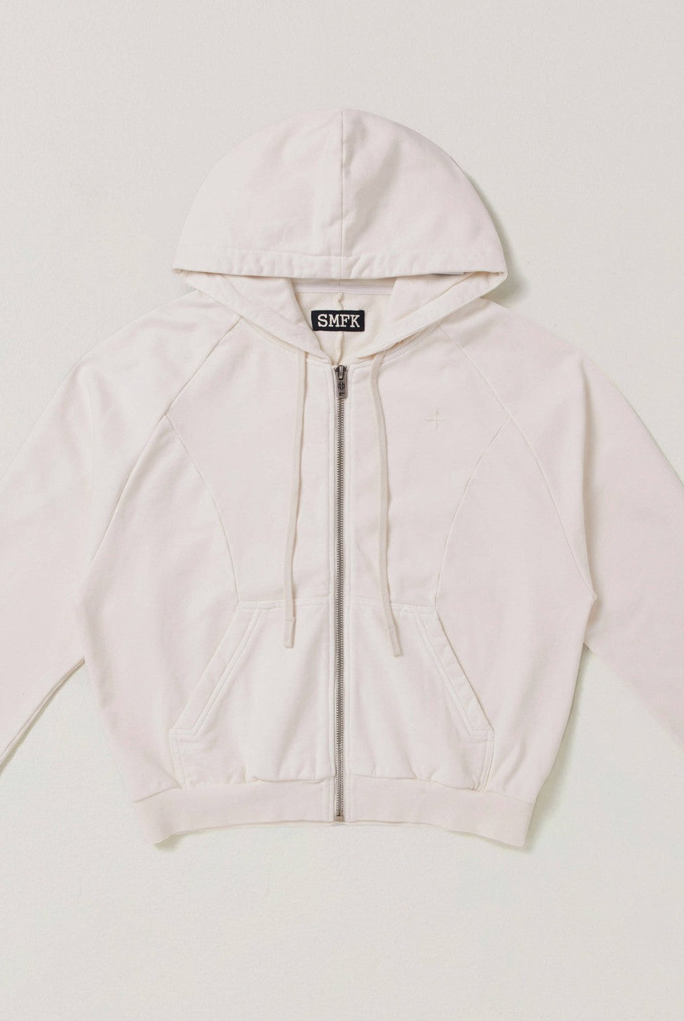 SMFK Washed Cotton Zip Up Hoodie in White