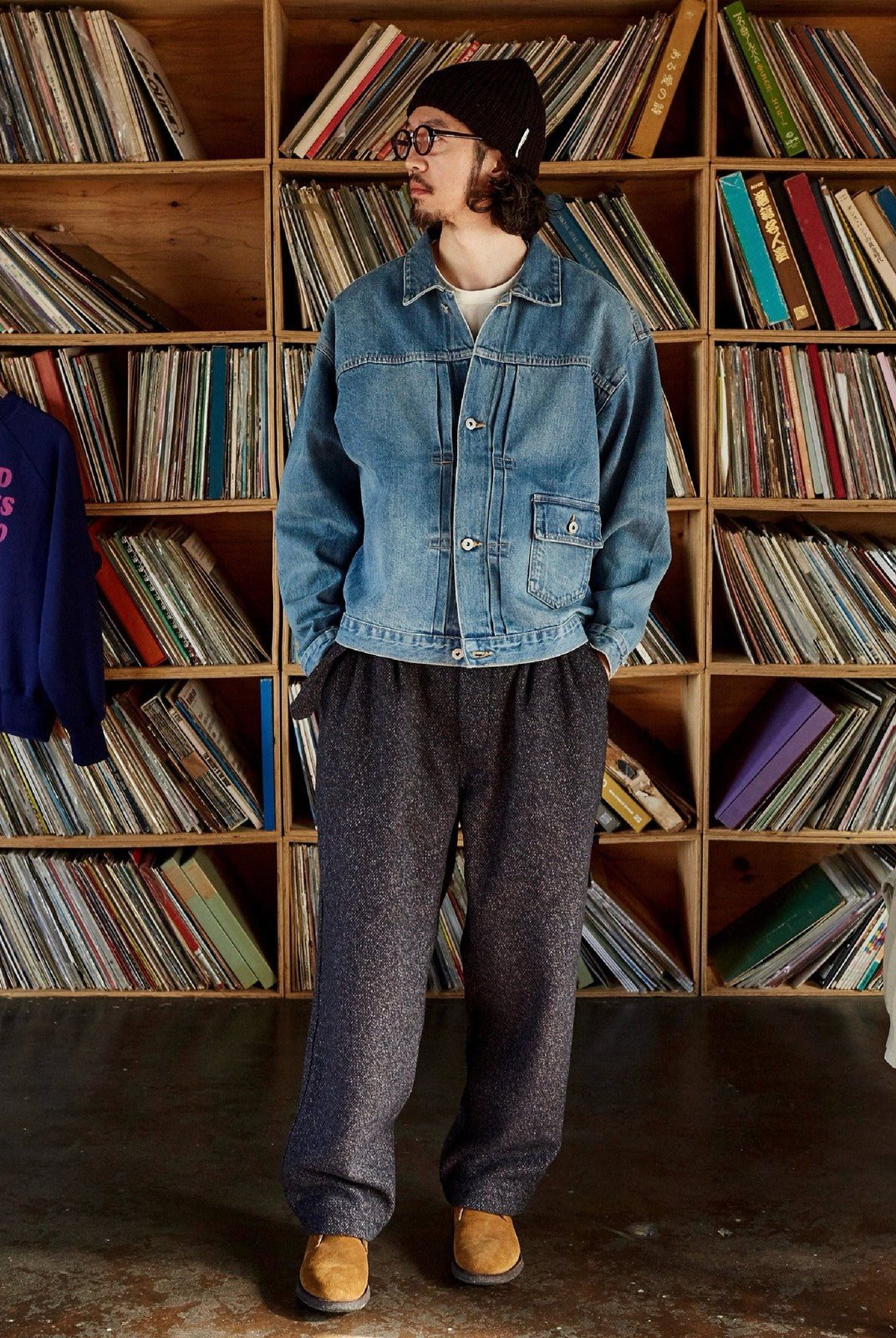USAGE Type I Selvedge Denim Cropped Jacket in Denim - On Male Model