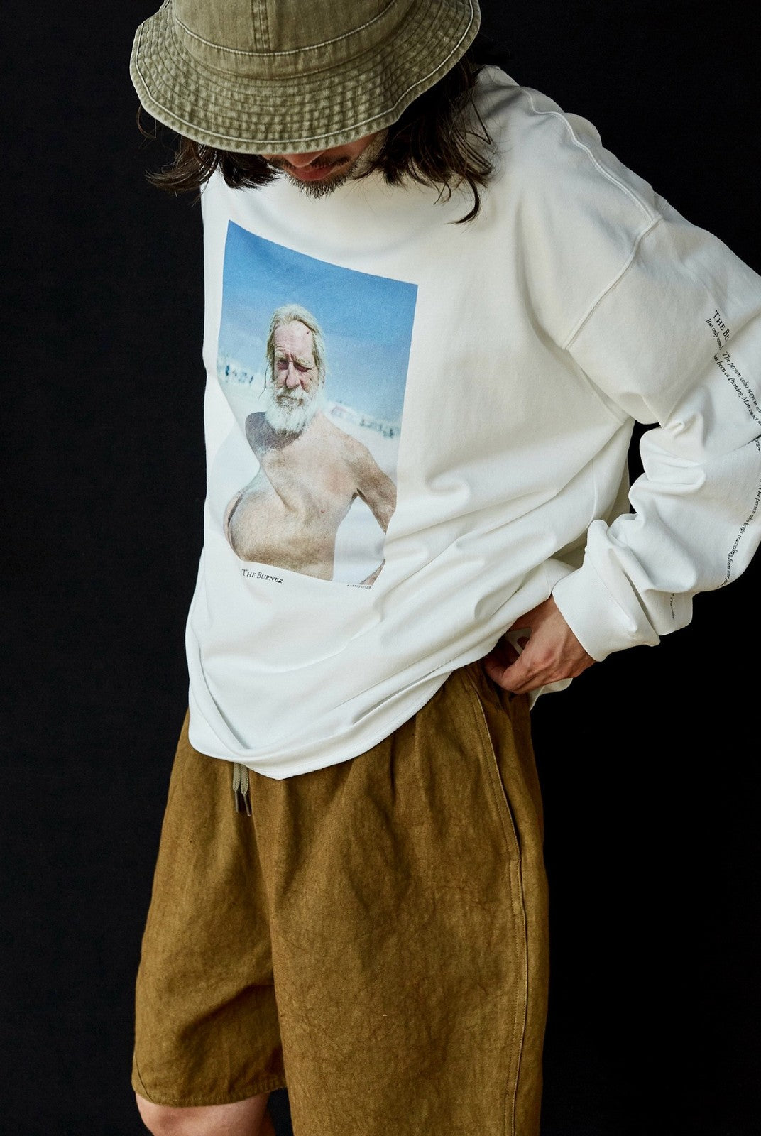 USAGE Vintage Photo Print Cotton T Shirt in White - On Male Model