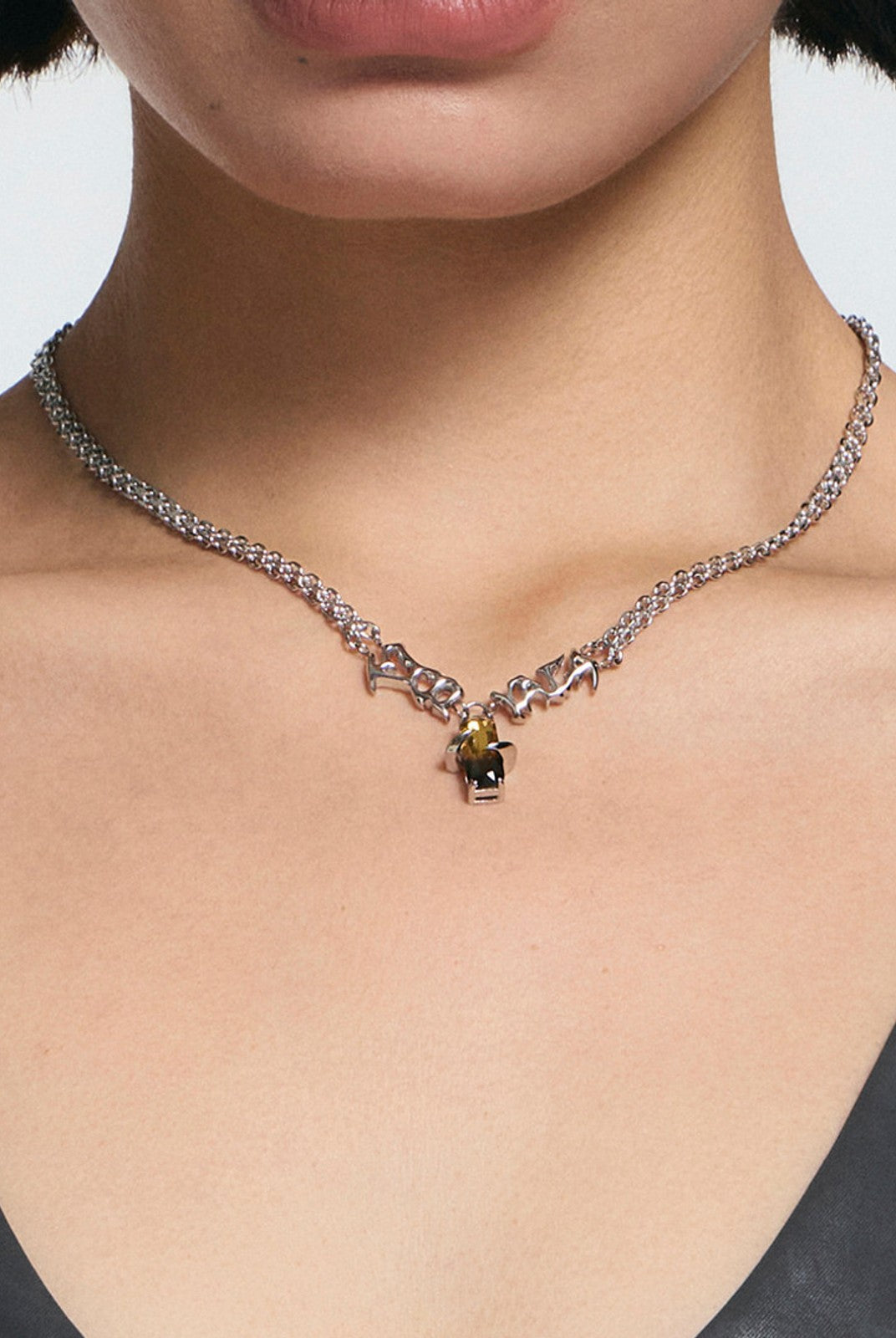 BLACKHEAD Vinyl Wave Gradient Necklace in Silver - On Female Model
