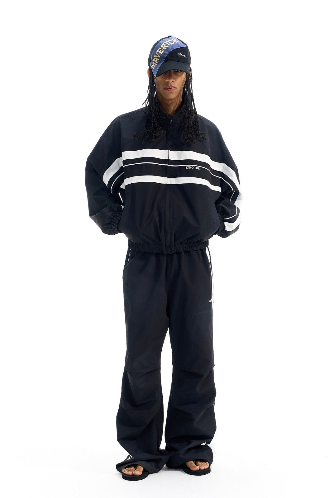BLINDNOPLAN Color Blocked Zip Up Track Jacket in Black - On Male Model