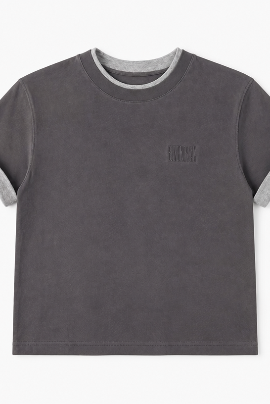 Mingstreet ASC launch still-life | BLINDNOPLAN | Embroidered Mock Two Piece T Shirt | Gray | crumple_regen_confirmed_2026-06-25