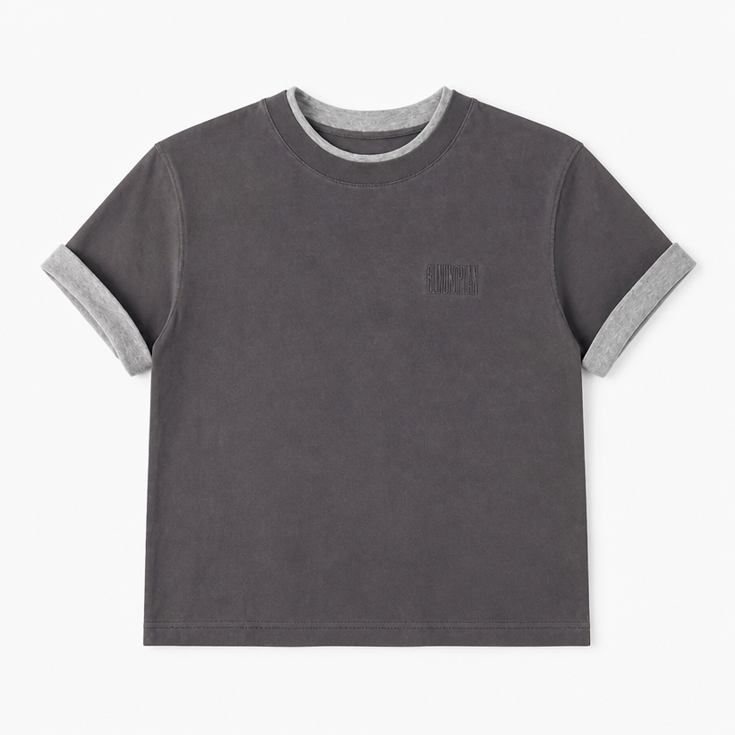 Mingstreet ASC launch still-life | BLINDNOPLAN | Embroidered Mock Two Piece T Shirt | Gray | crumple_regen_confirmed_2026-06-25