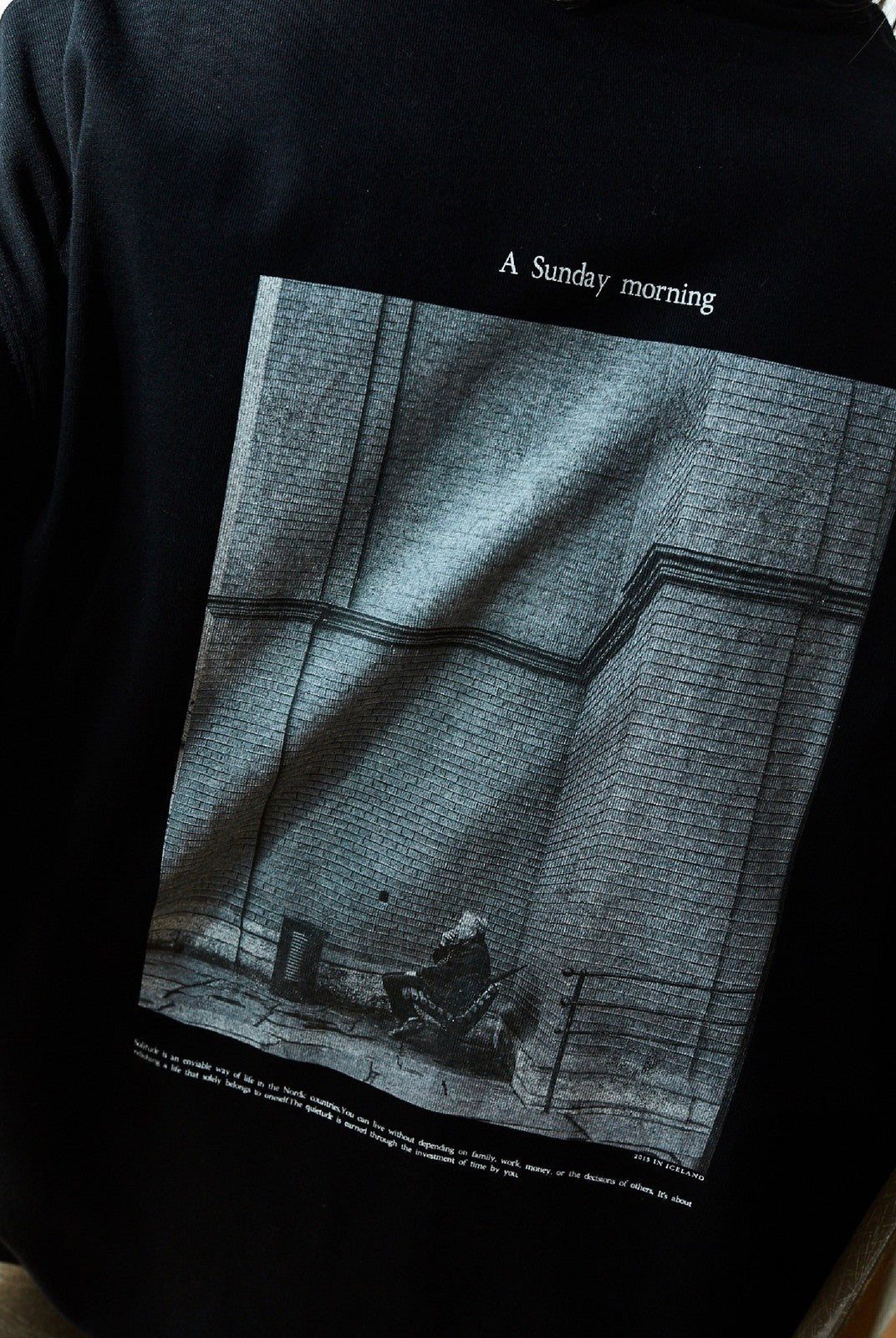 USAGE Air Spun Cotton Graphic T Shirt in Black - On Model
