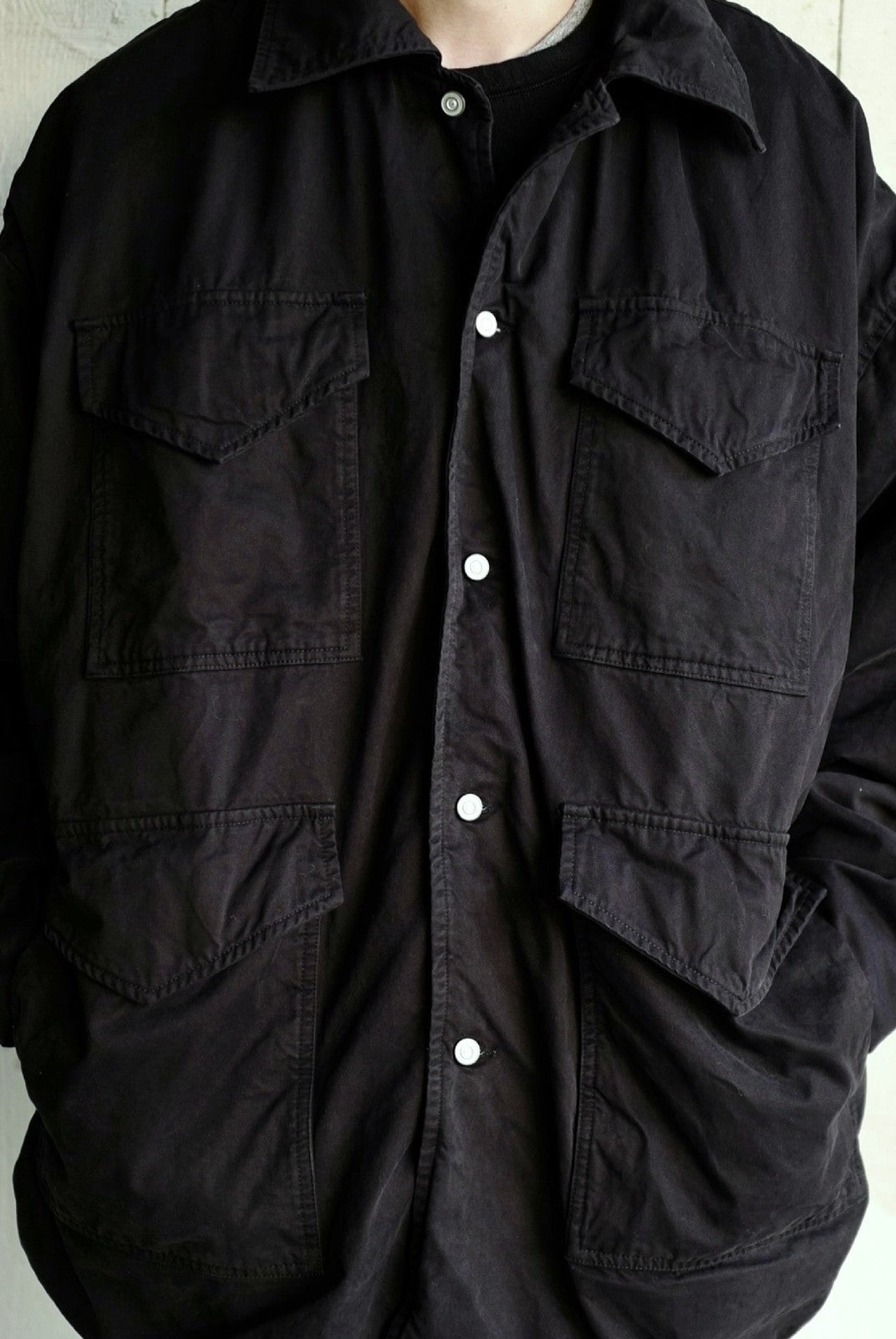 USAGE Washed Cotton Twill M65 Jacket in Black - On Male Model
