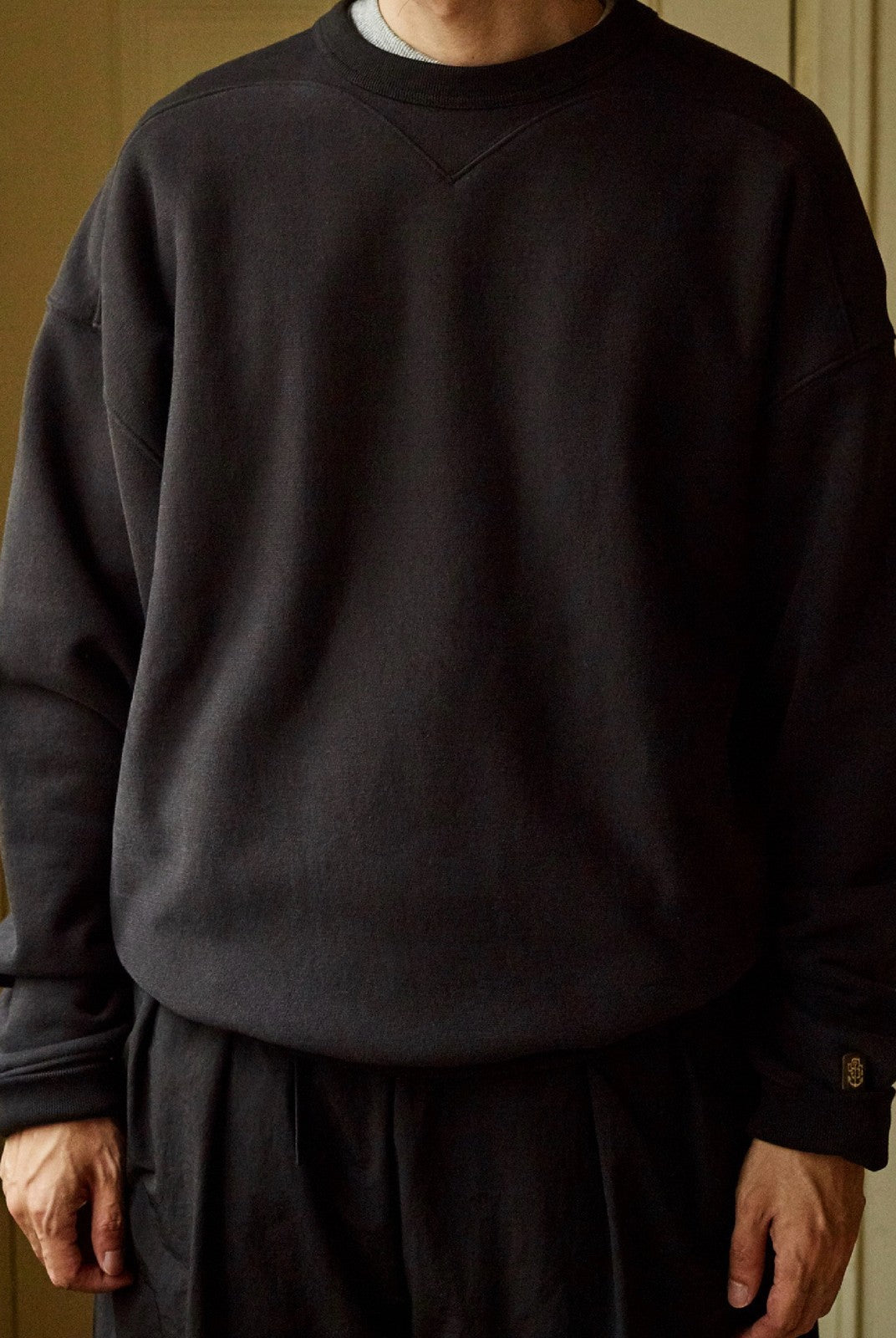 USAGE Reversible Cotton Crewneck Sweatshirt in Gray - On Male Model