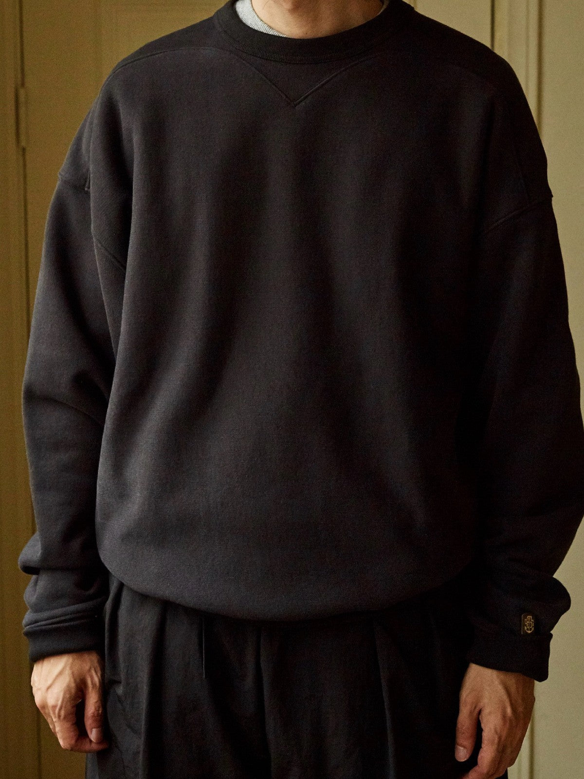 USAGE Reversible Cotton Crewneck Sweatshirt in Gray - On Male Model