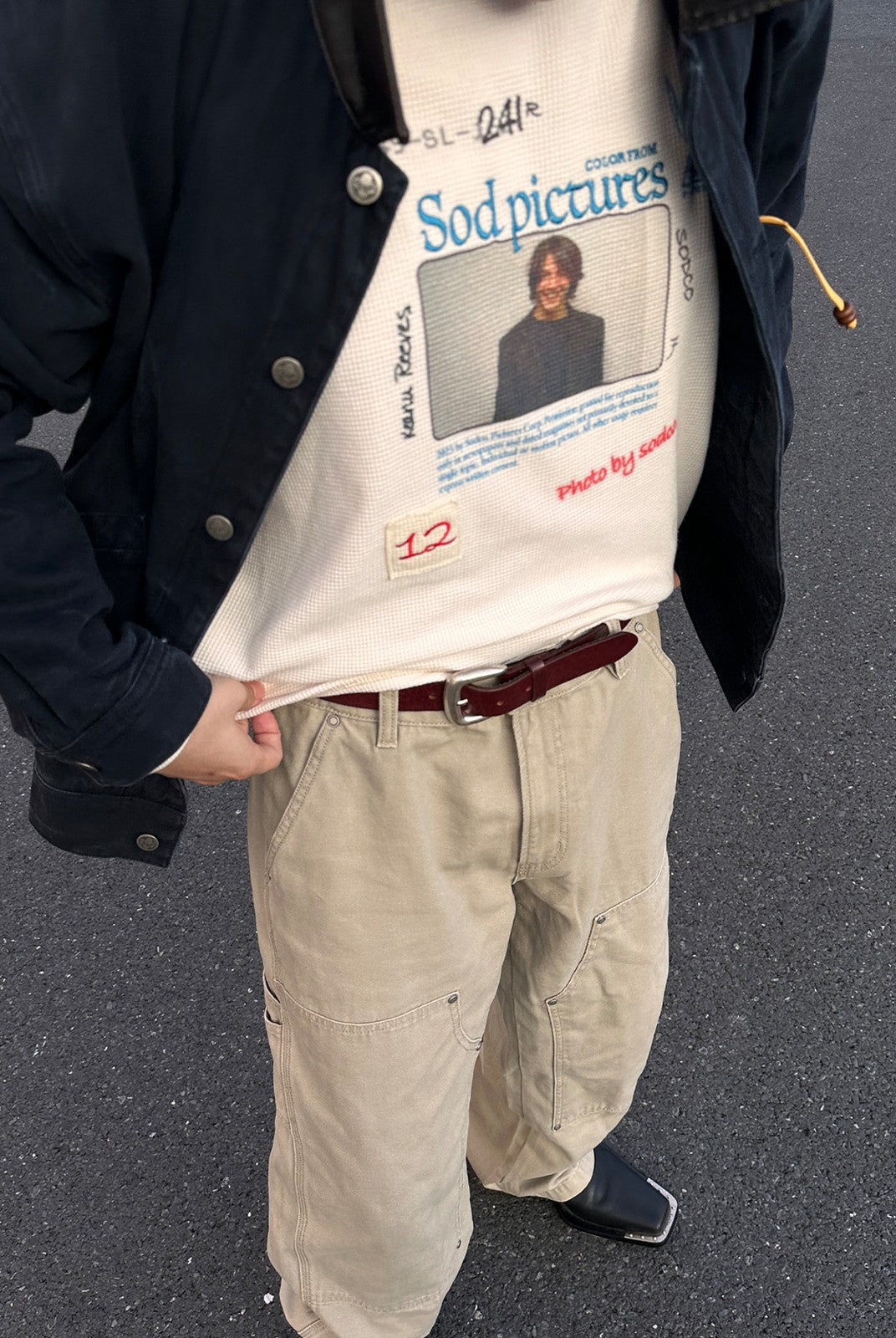 SOD Keanu Graphic Waffle Knit Top in White - On Model