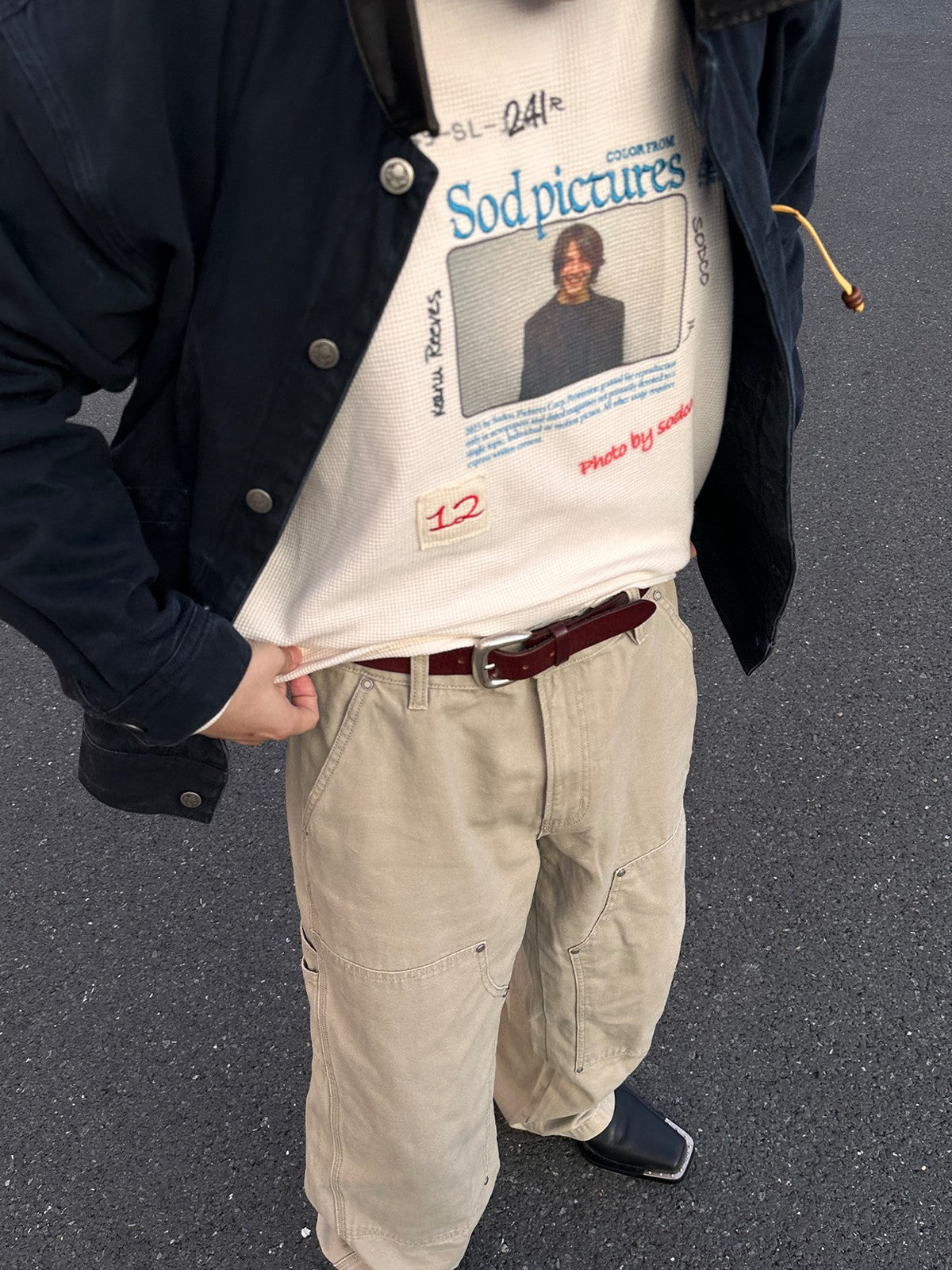 SOD Keanu Graphic Waffle Knit Top in White - On Model
