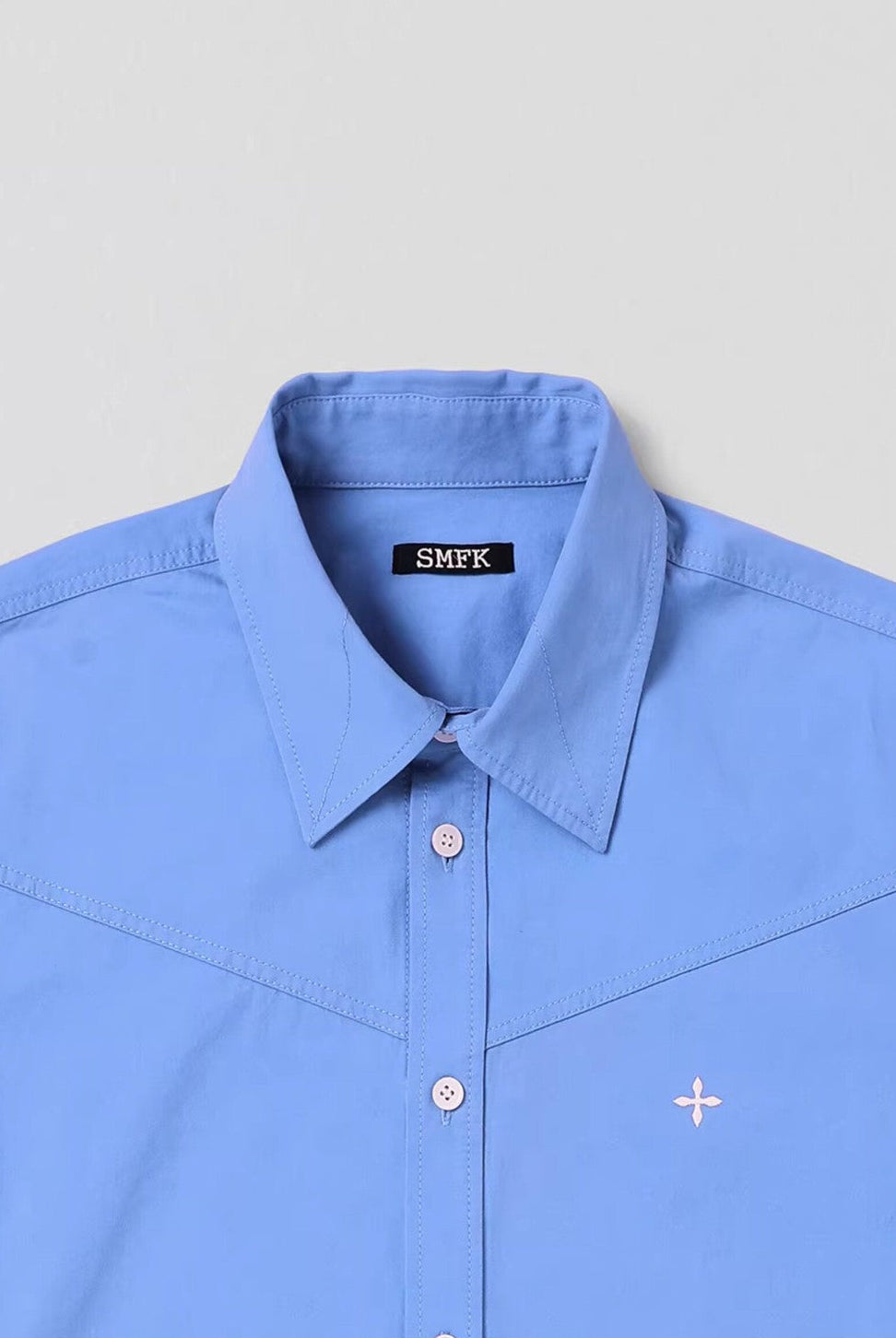 SMFK Cross Badge Cotton Cargo Shirt in Sky Blue - Detail